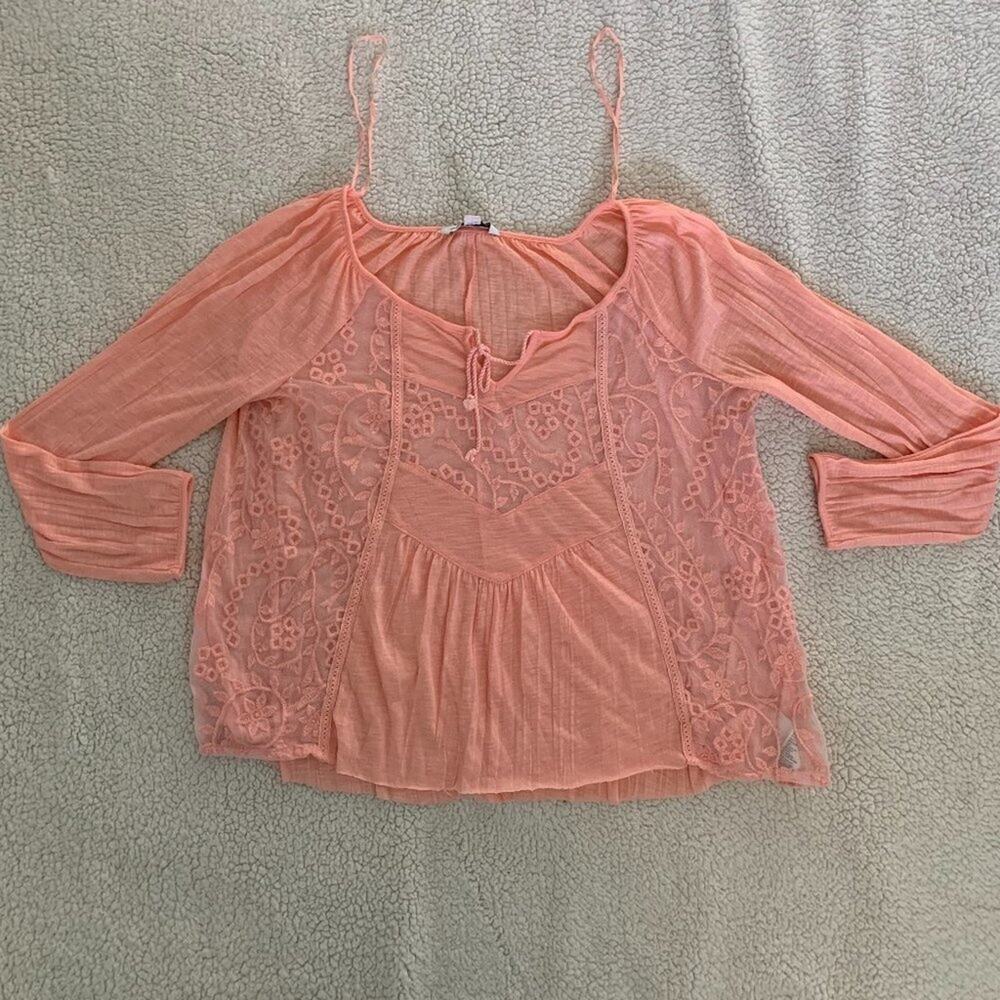 American Eagle Peach lace insert crop - S - Picture 2 of 6